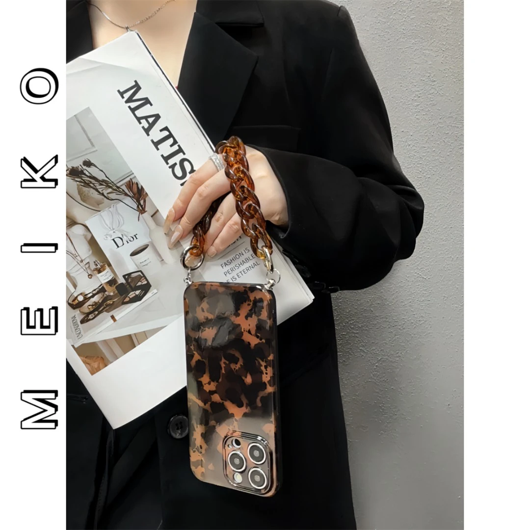 ins风复古高级感琥珀豹纹手机壳适用苹果16/15个性爆款保护壳全包