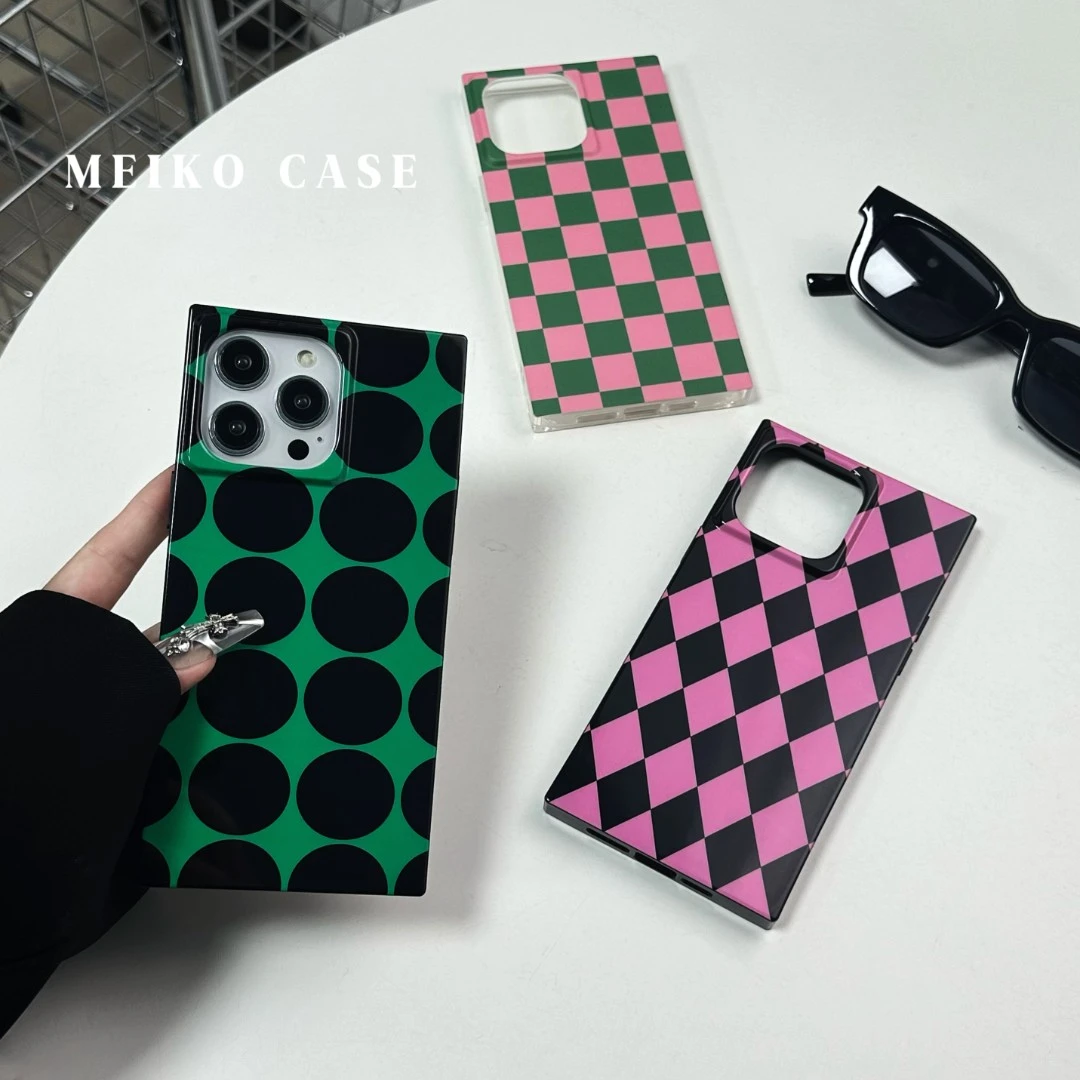 MEIKOCASE菱格纹小众方形手机壳适用17promax全包大孔16/15高级14