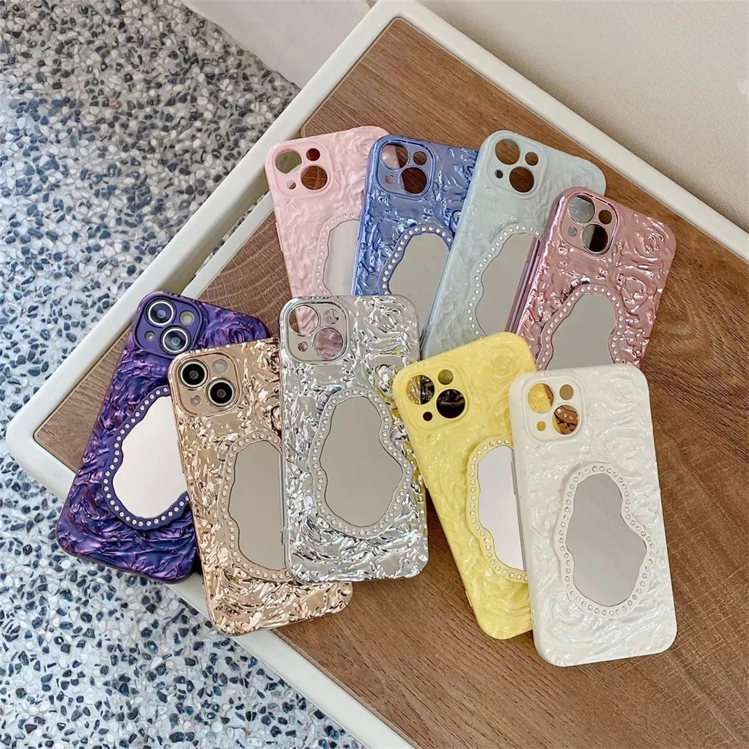 ins风新款爆款个性小众高级感镜面褶皱纹电镀手机壳适用iPhone14