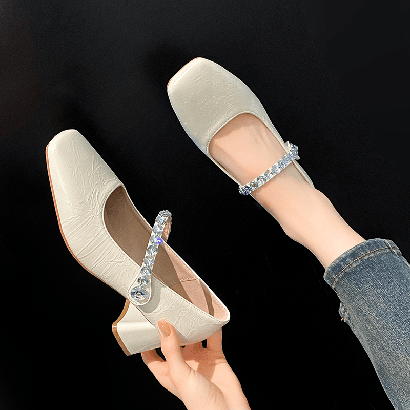 高跟鞋女夏季粗跟配裙子法式单鞋2024新款夏天气质水钻玛丽珍女鞋