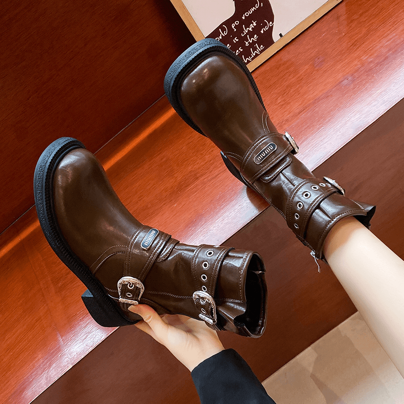中筒马丁靴女夏季靴子英伦风春秋单靴2024新款西部牛仔靴高帮短靴