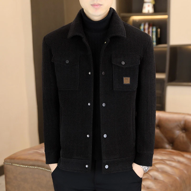 秋冬季男士毛呢外套短款加厚保暖休闲翻领呢子夹克男潮流修身上衣