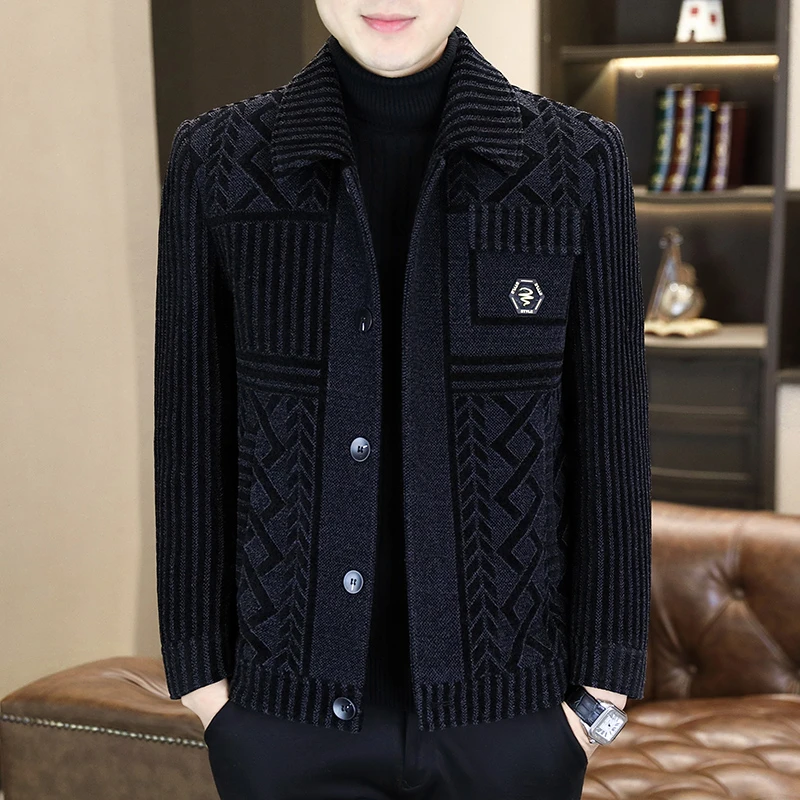 秋冬新款加绒加厚男士夹克短款翻领休闲呢子外套潮流帅气毛呢大衣