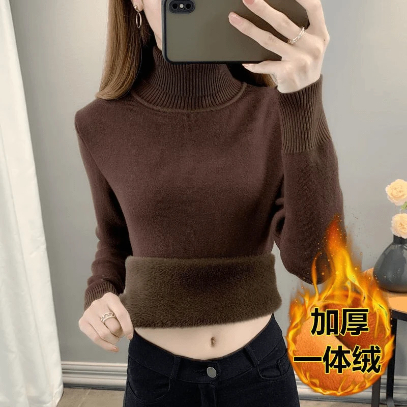 加绒加厚毛衣女秋冬高领保暖内搭衫新款打底衫外穿长袖高领毛衣