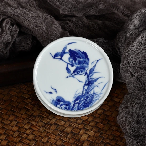 青花大王仿王步精细绘画单翠盖置陶瓷茶道配件茶器茶具