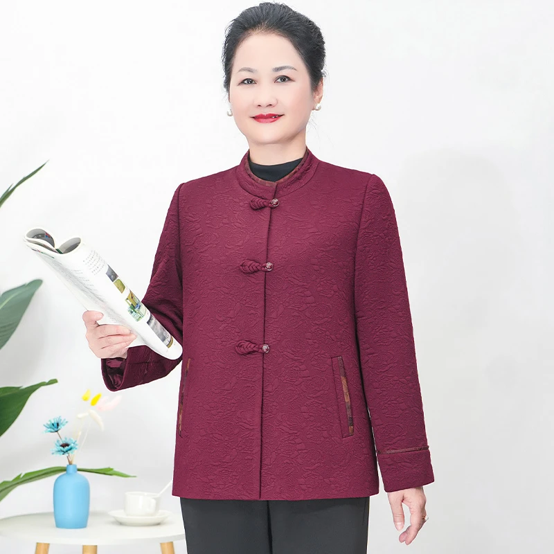 华太太2025春秋上衣新款休闲妈妈装短外套加大码中老年女装C5036