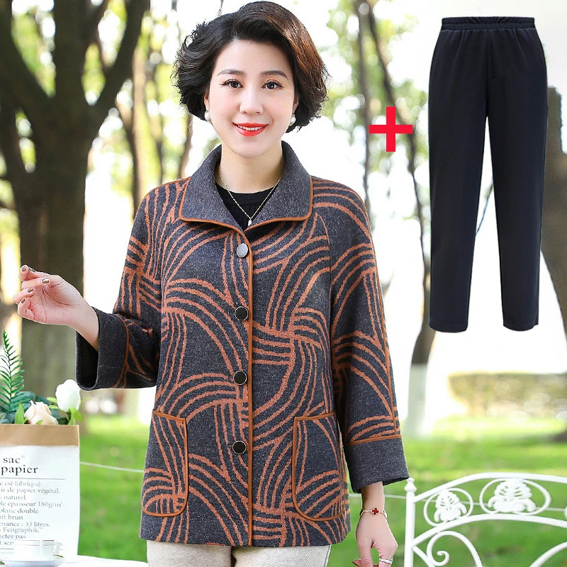 华太太60-70岁高档妈妈装洋气大码长袖中老年女装奶奶装外套2155