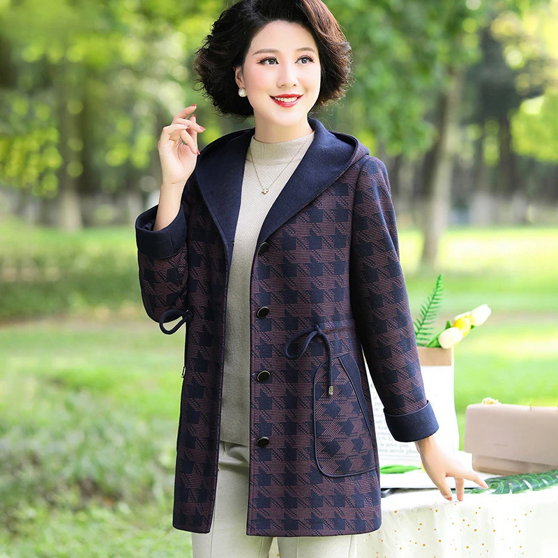 华太太女装外套连帽中长款加肥加大码高贵洋气胖妈妈春秋装2027