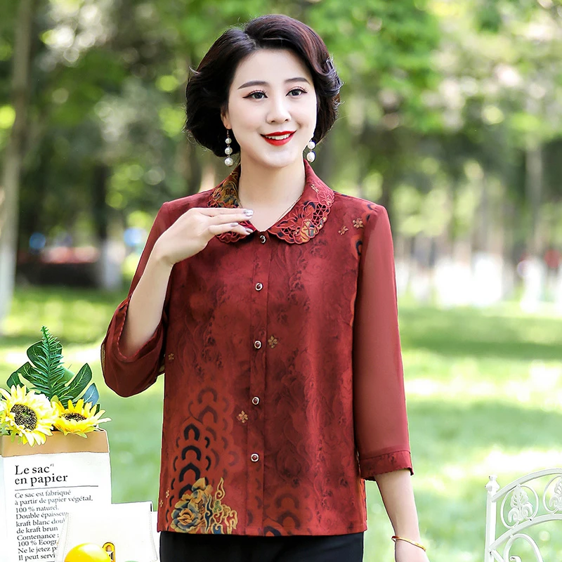 华太太妈妈夏季衬衫婆婆新款薄外套奶奶老太太气质开衫女B3655