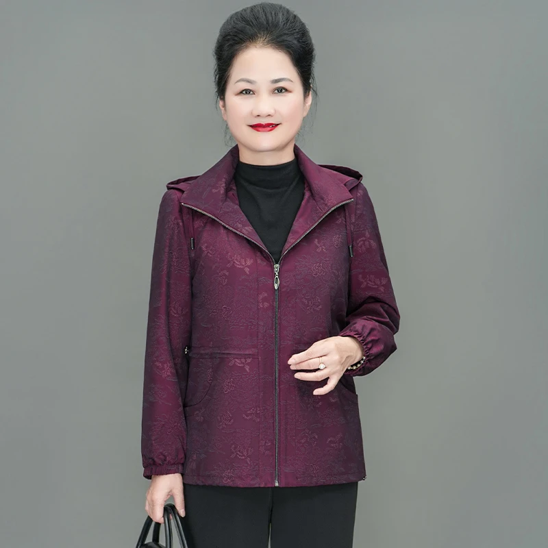 华太太胖妈妈春秋装外套2025连帽洋气衣服中老年女装休闲衣C5016