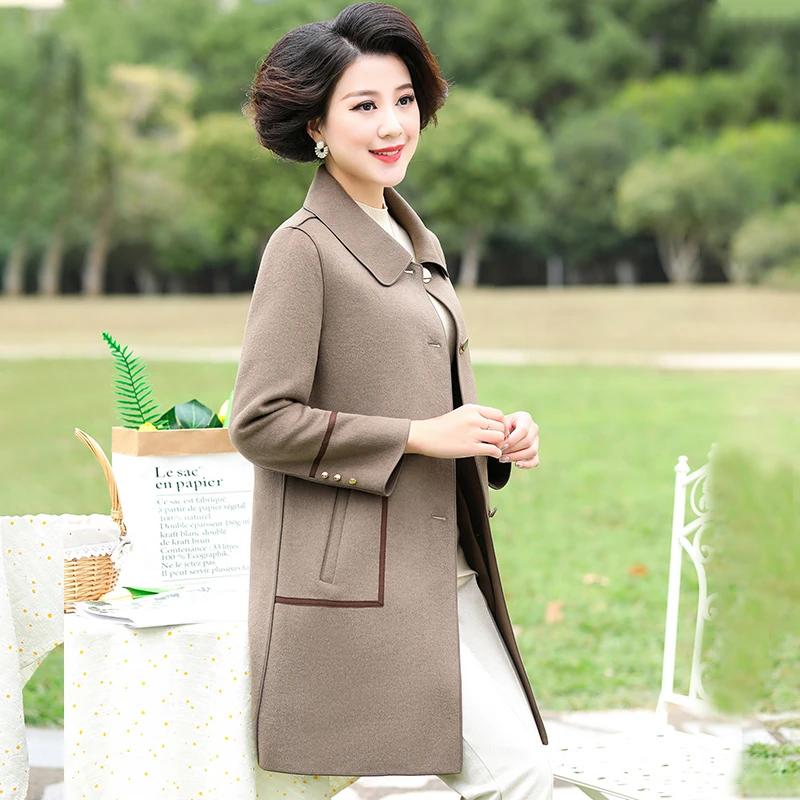 华太太大码胖妈妈装秋冬新款中长款毛呢中老年女装外套奶奶装2082
