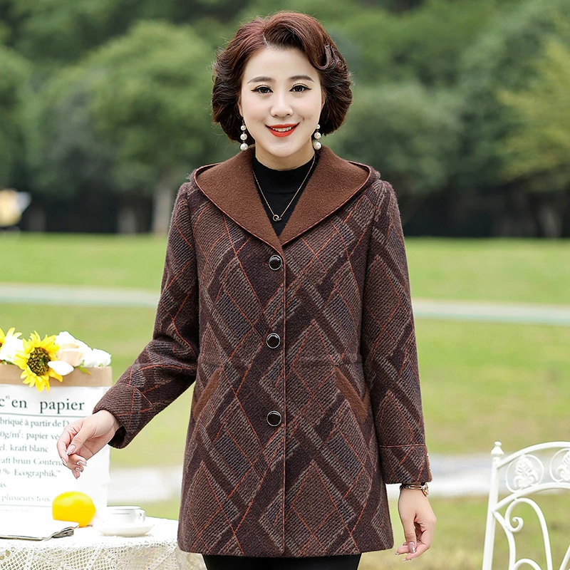 华太太女装2024春秋新款加厚保暖中长款胖妈妈外套老人衣服D0260