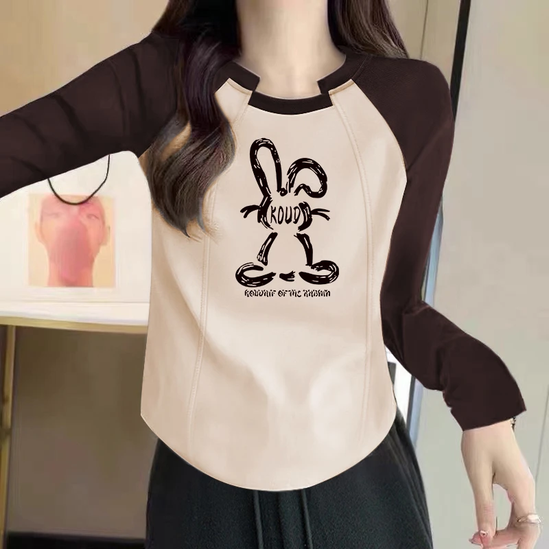 春秋新款大码通勤风修身百搭打底衫洋气减龄小个子圆领长袖上衣潮