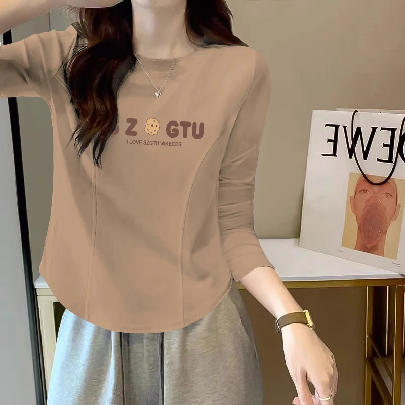 韩版简约设计感鱼骨纹长袖T恤女士秋冬新款纯欲风辣妹打底衫内搭