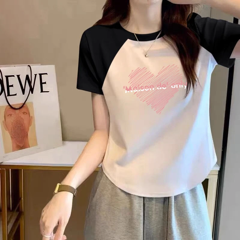 纯棉大码胖mm纯欲风辣妹修身显瘦短袖T恤女士夏季设计感小众上衣