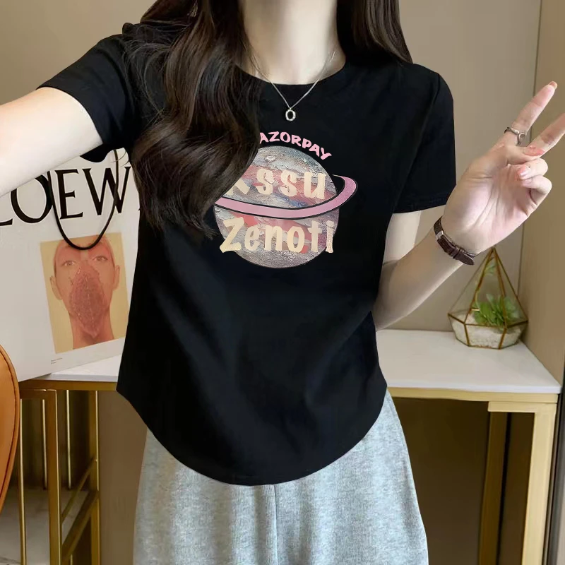 纯欲风辣妹洋气减龄修身显瘦正肩短袖T恤女夏季韩版简约圆领上衣