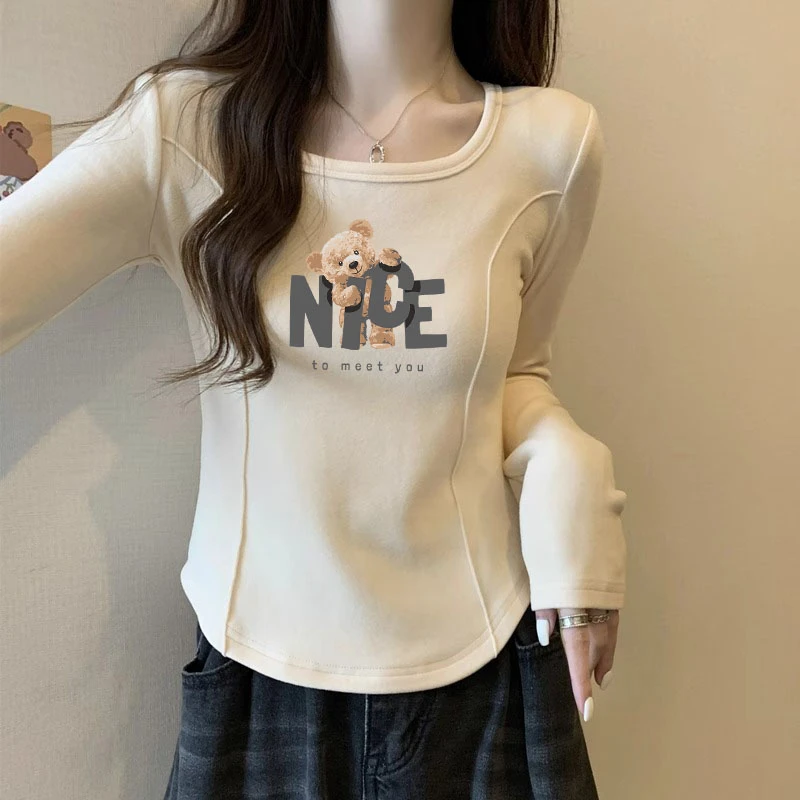 大码胖mm修身显瘦长袖T恤女初秋ins设计感小众圆弧下摆打底衫内搭