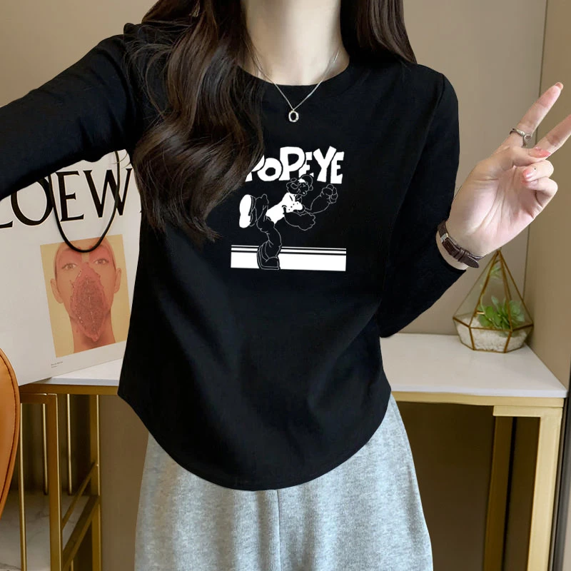 大码胖mm洋气减龄印花套头圆领T恤上衣女士2024早秋修身显瘦内搭