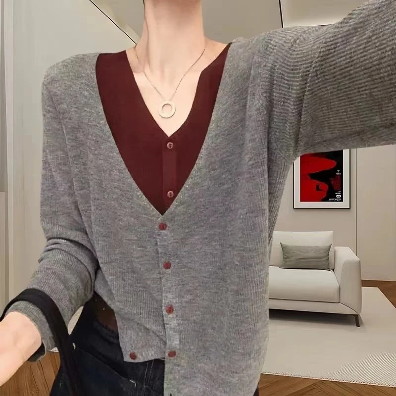 女士秋冬双V领针织衫6561