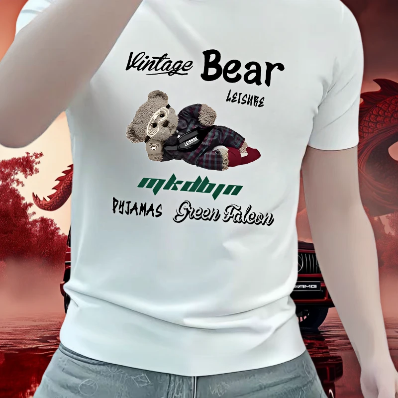 男士新款潮流时尚百搭帅气休闲短袖修身圆领印花夏季纯棉短袖t恤