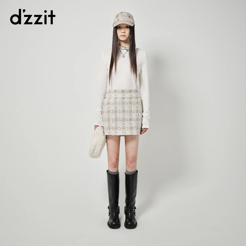 dzzit地素打底衫秋冬时尚半高领修身白色秋冬内搭上衣女3H4D507