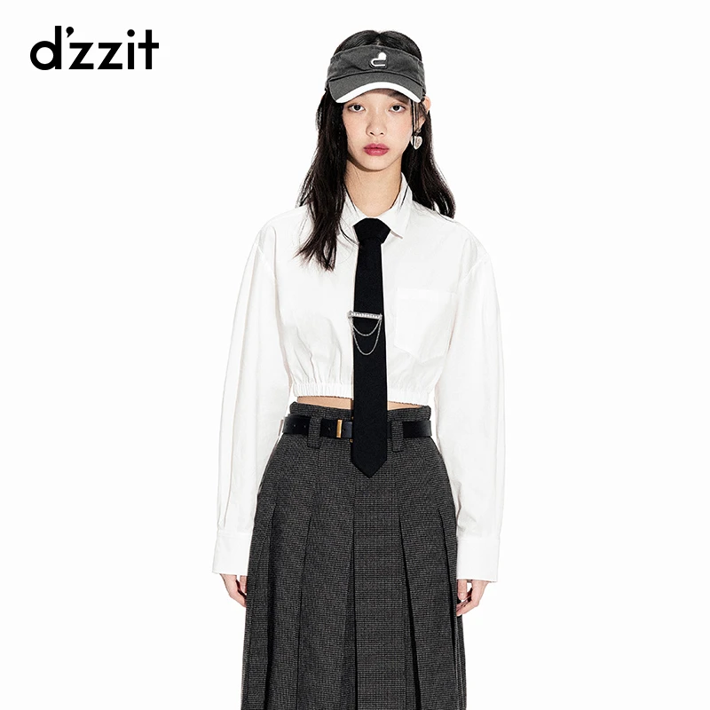 dzzit地素春秋学院风短款领带女设计感小众甜美上衣长袖3H1C418
