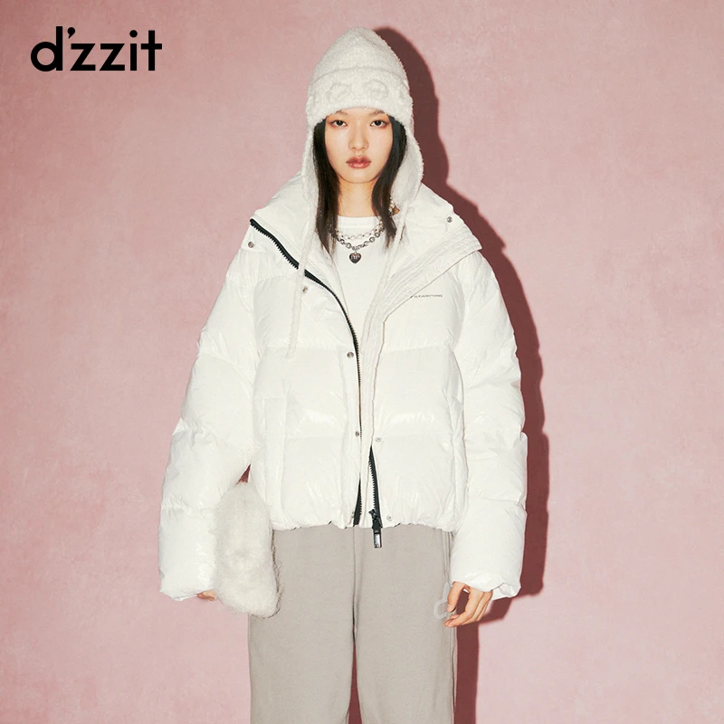 dzzit地素亮面羽绒服字母印花热力感宽松面包服外套女3H1K322
