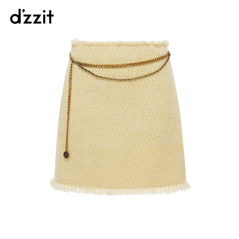 dzzit地素粗花呢半裙春秋小香风流苏a字裙短裙女附腰链3H1S214