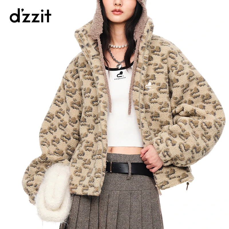 dzzit地素 提花时尚热力感仿羊羔绒大衣citywarm外套女3H1G229