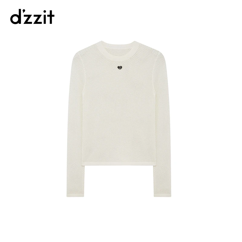 dzzit地素网眼套头针织衫秋冬圆领毛衫打底衫上衣女3H4E418