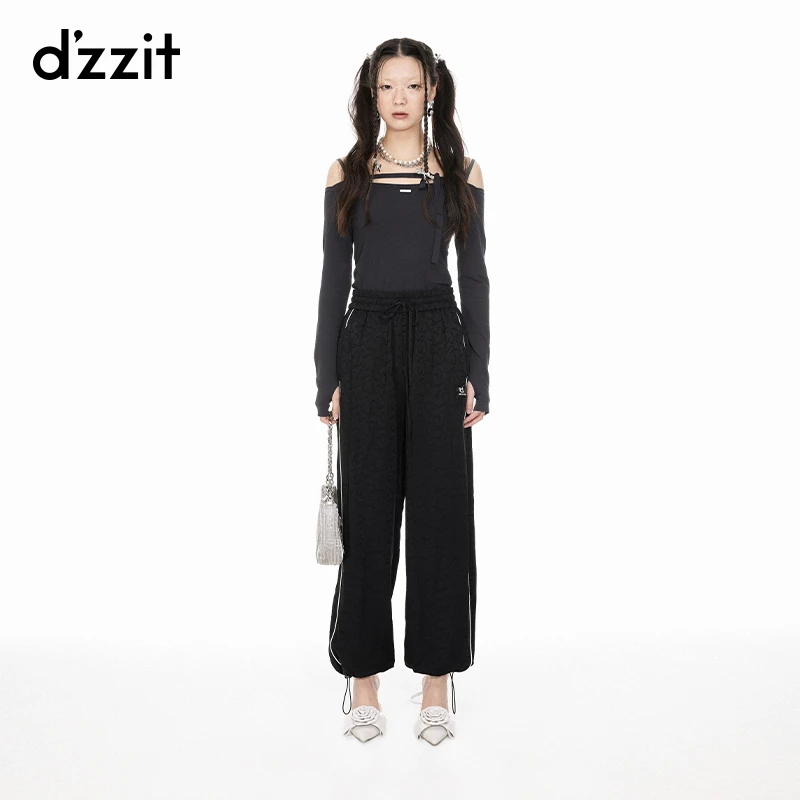 dzzit地素露肩针织衫夏季一字肩设计感修身长袖上衣女3I2E402