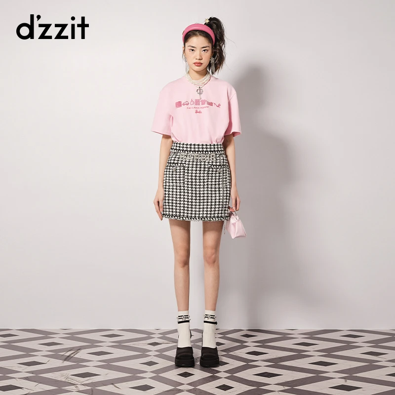 dzzit地素千鸟格半裙春秋千金小香风气质高腰a字短裙女3H3S235