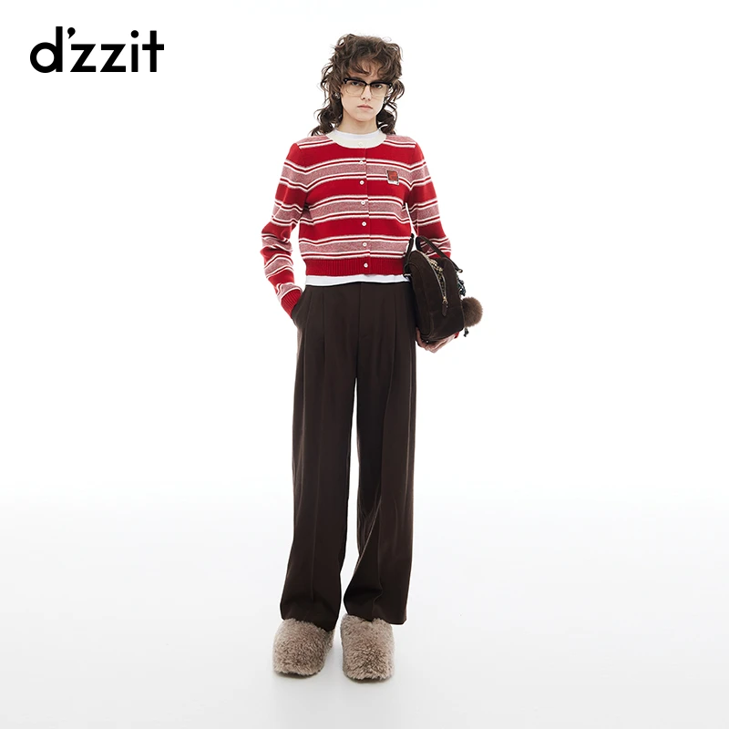 dzzit地素休闲裤冬季雅丹风羊毛混纺直筒西装裤女3I4Q417
