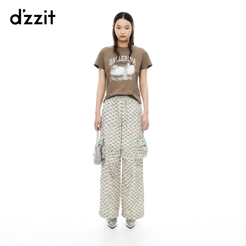 dzzit地素老花满印休闲裤复古摩登薄款阔腿束脚裤女高能感3I2Q403