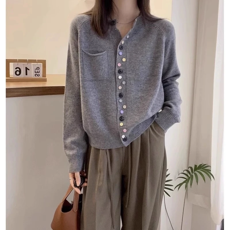 大码胖妹妹减龄圆领针织开衫女2024秋冬新款宽松显瘦百搭毛衣外穿