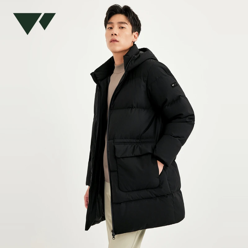 【高充绒】七匹狼官方男秋冬保暖连帽防风户外强防泼水中长款羽绒服