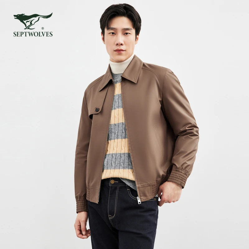【复古时尚】七匹狼2025年新款男士秋季短款休闲简约翻领夹克外套
