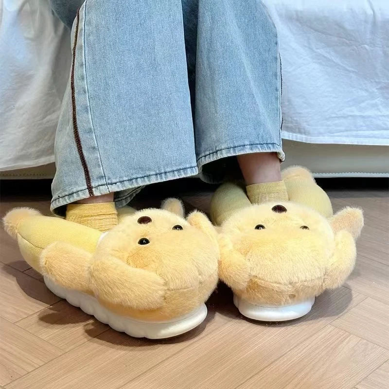 贵宾犬毛绒拖鞋包鞋跟保暖棉鞋贵宾犬居家公仔玩偶棉拖