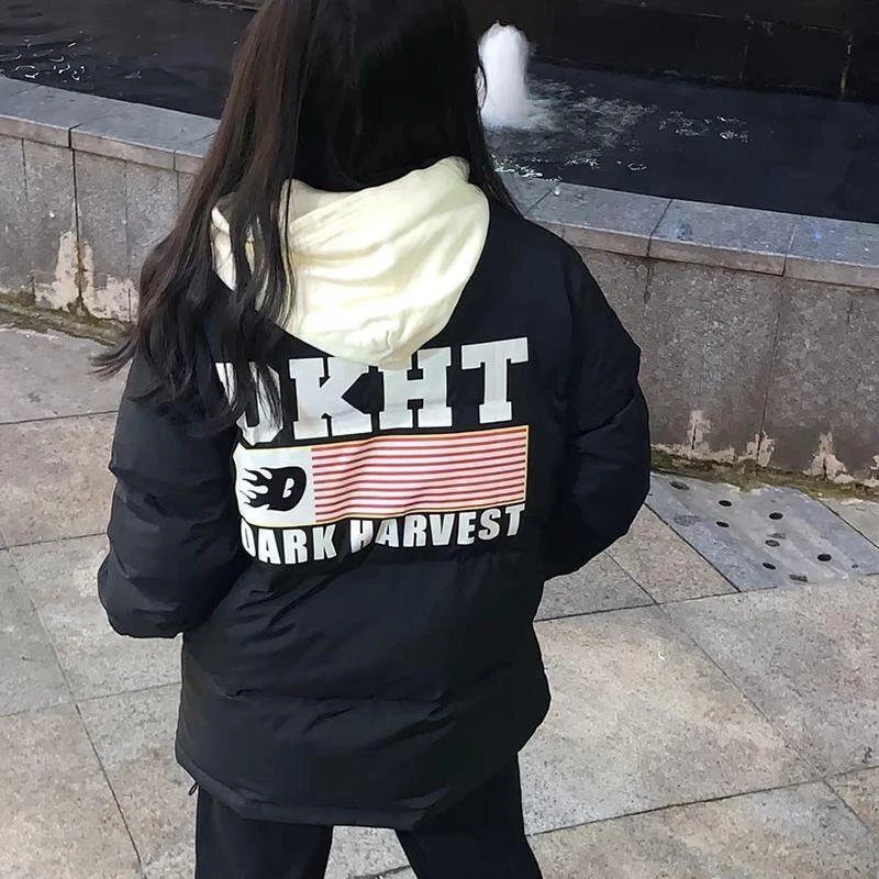 美式国潮字母印花面包服棉衣男女冬季加厚宽松立领保暖棉服袄百搭