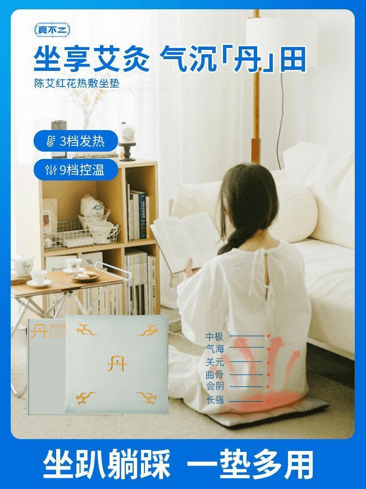 真不二热敷坐垫陈艾红花艾灸艾草艾绒护腰足贴脚垫暖宫家用坐灸垫