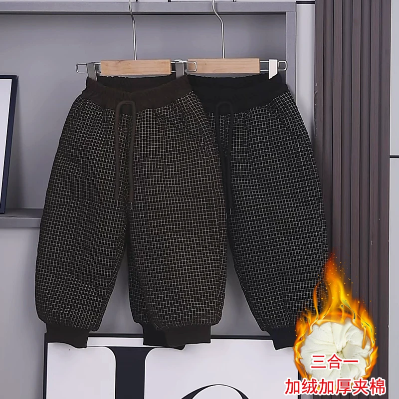 儿童裤子男童冬季棉裤宝宝2024新款三层加棉加绒一条过冬厚棉裤潮