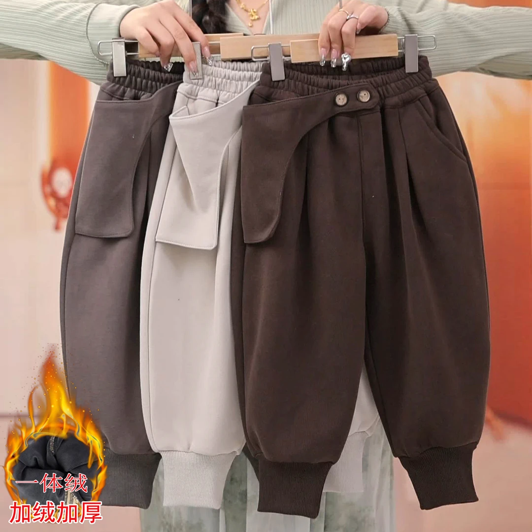 男童加绒一体绒裤子秋冬款2024新款宝宝长裤冬季儿童休闲裤中小童