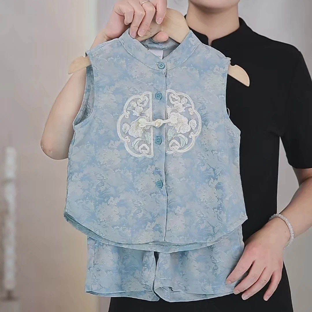 男童夏季套装2025新款儿童夏装古风汉服背心短裤宝宝新中式两件套