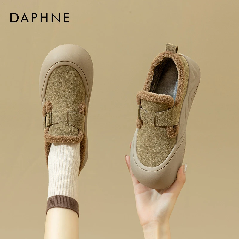 达芙妮厚底勃肯鞋女2025新款冬季软底保暖雪地靴复古加绒毛毛棉鞋