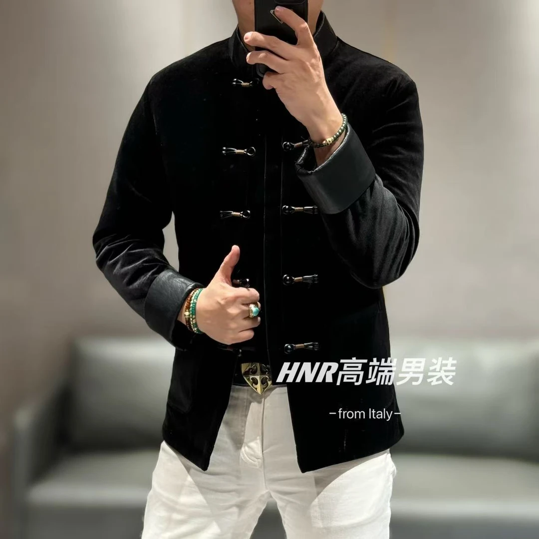 中式国风设计纯色男士高品质个性时尚潮流羽绒服7147