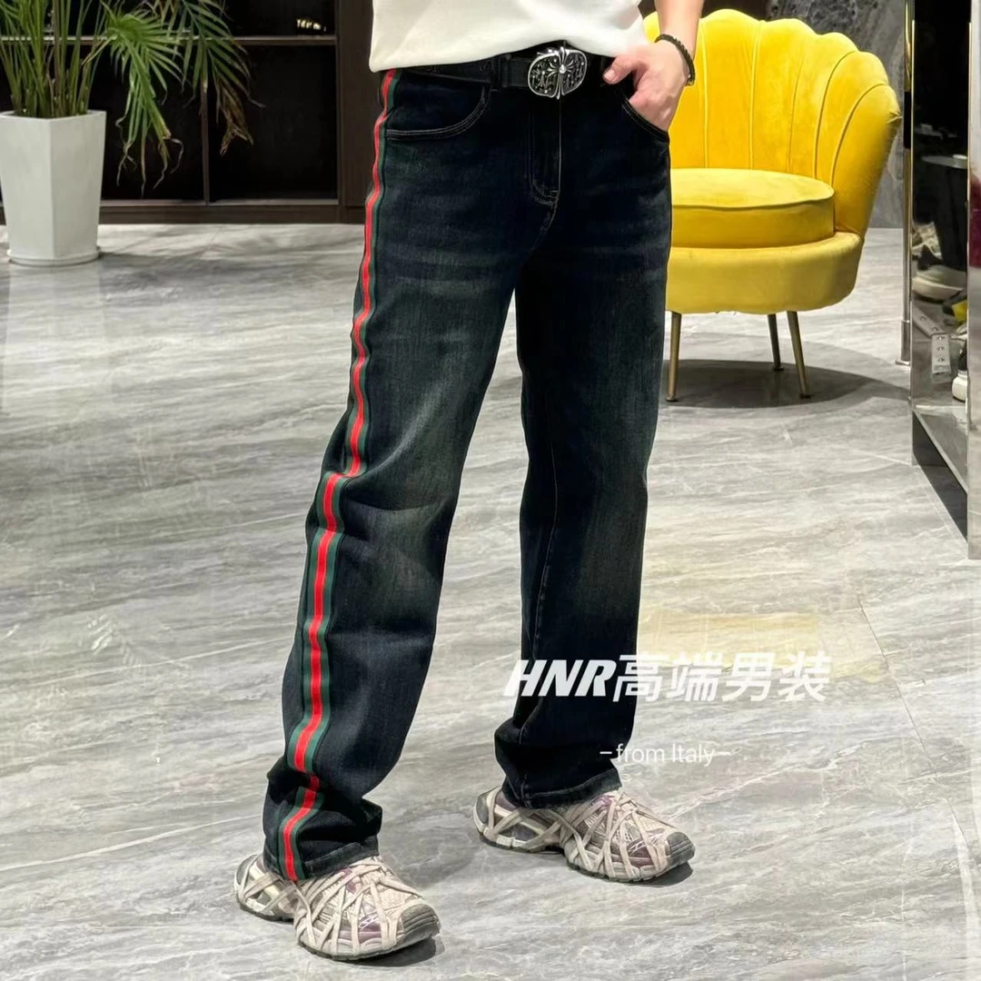 简约编织带图案新款高端男士时尚潮流休闲百搭帅气牛仔裤8011