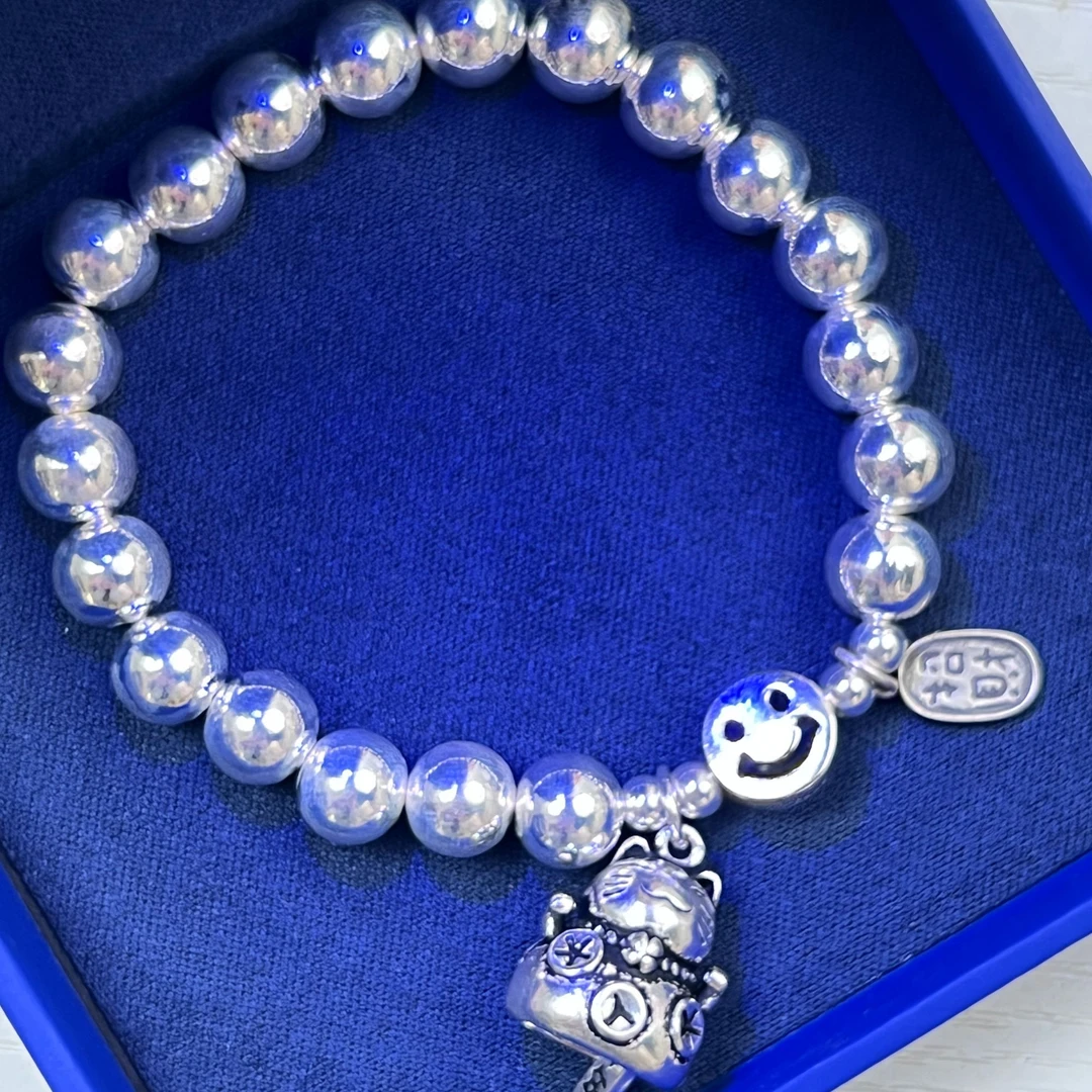 925银手链 原创设计招财猫银珠手链女2024本命年龙年守护手串礼物