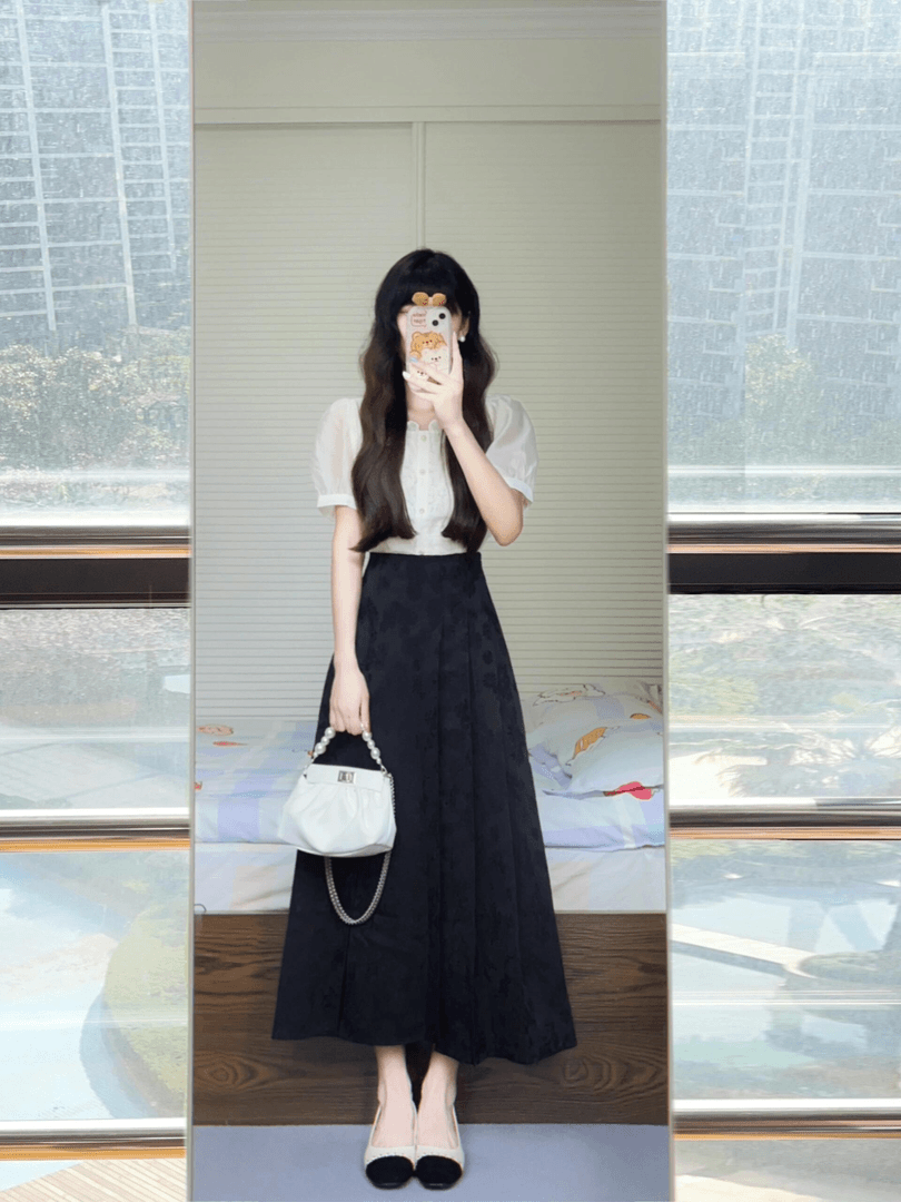 2024夏季新款国风衬衫百褶裙两件套短袖上衣简约半身裙时尚套装