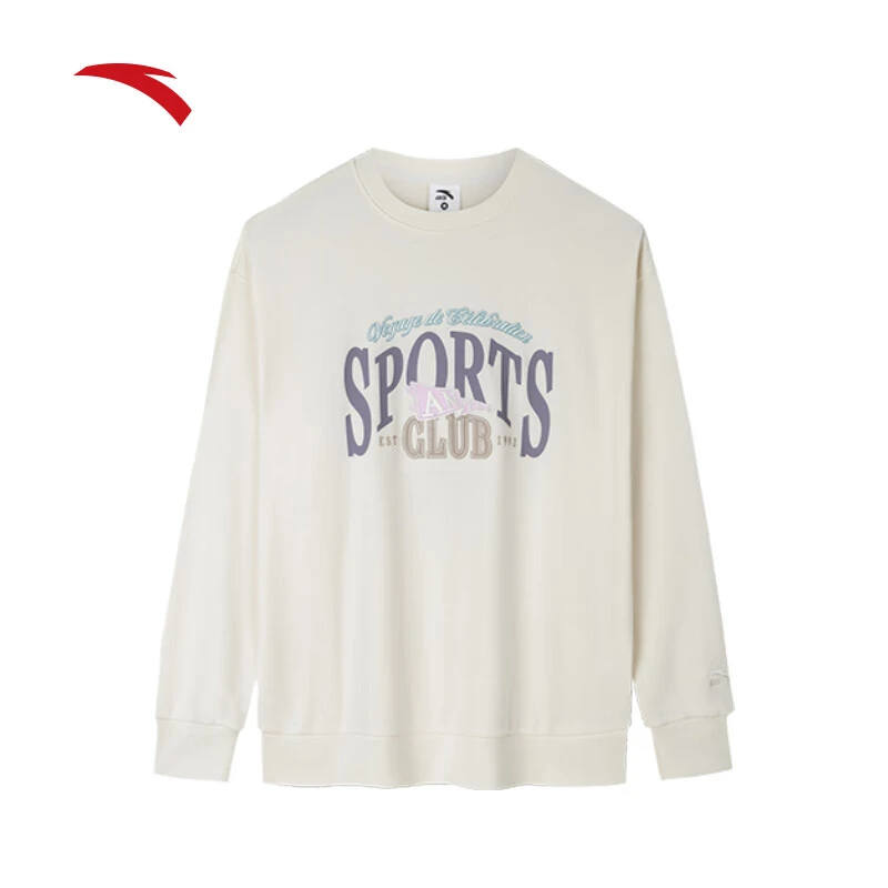 安踏女士套头卫衣女款衣时尚优可丝宽松复古印花套头衫长袖休闲衫