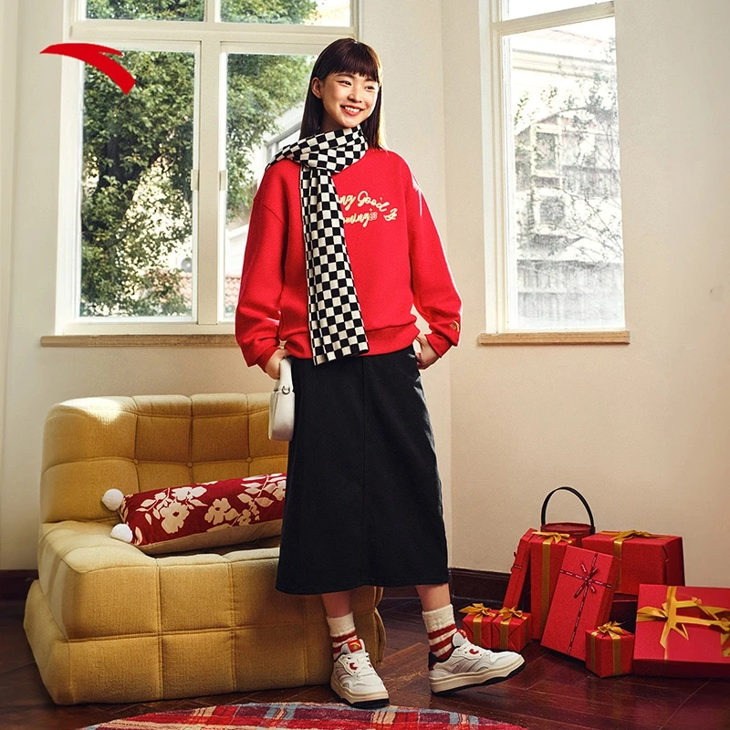 ANTA/安踏好事发生女子套头卫衣长袖时尚休闲复古国风宽松卫衣女